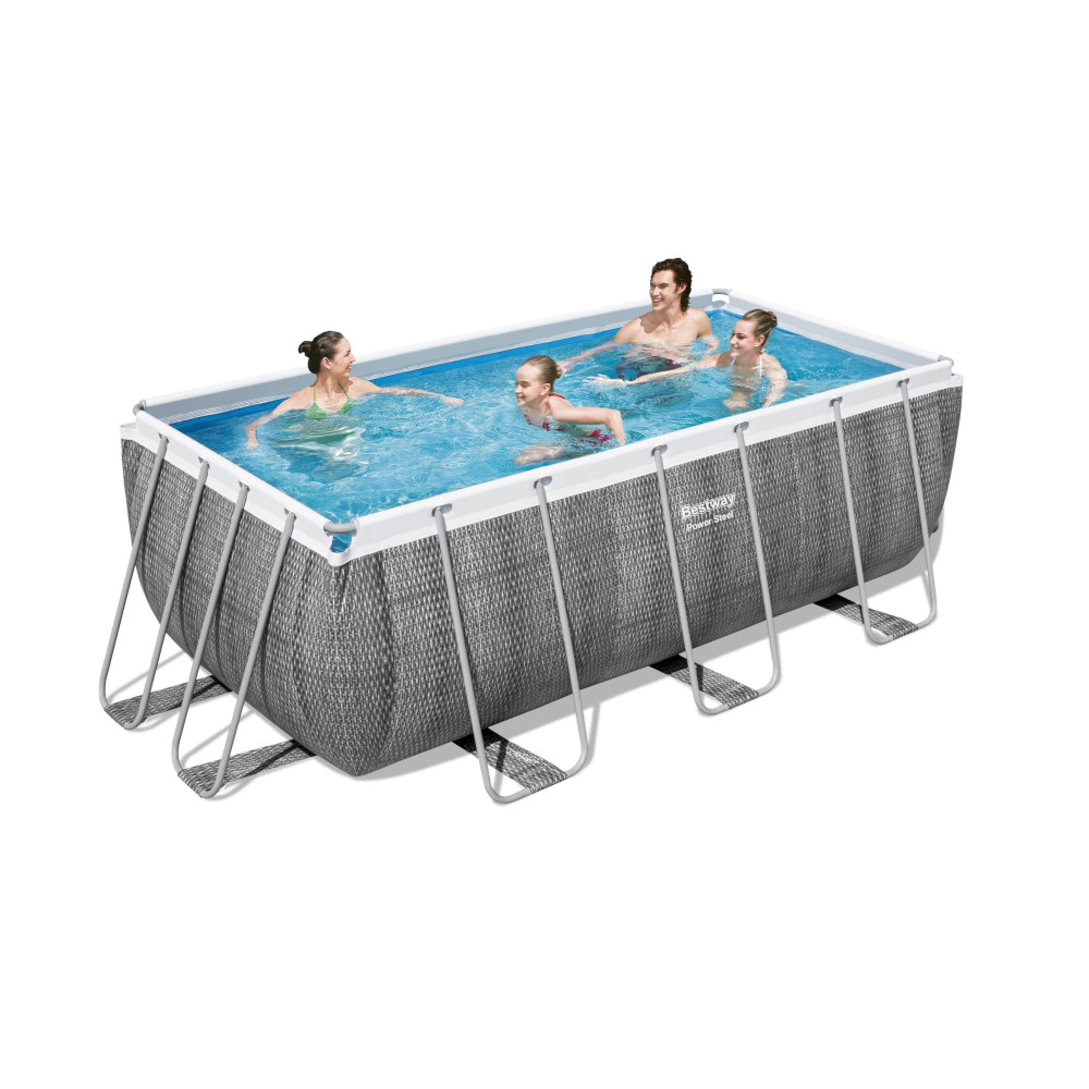 Piscina rettangolare power steel 412x201x122h cm bestway - effetto rattan grigio.